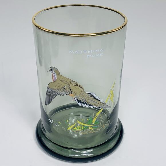 NED SMITH Double Lowball 12 oz Glass Set (4) Smoke Gold Rim Waterfowl Rocks EUC - Picture 5 of 10